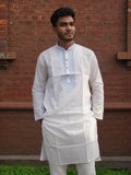 110-White Embroidered Addi Cotton 100% Suti Panjabi