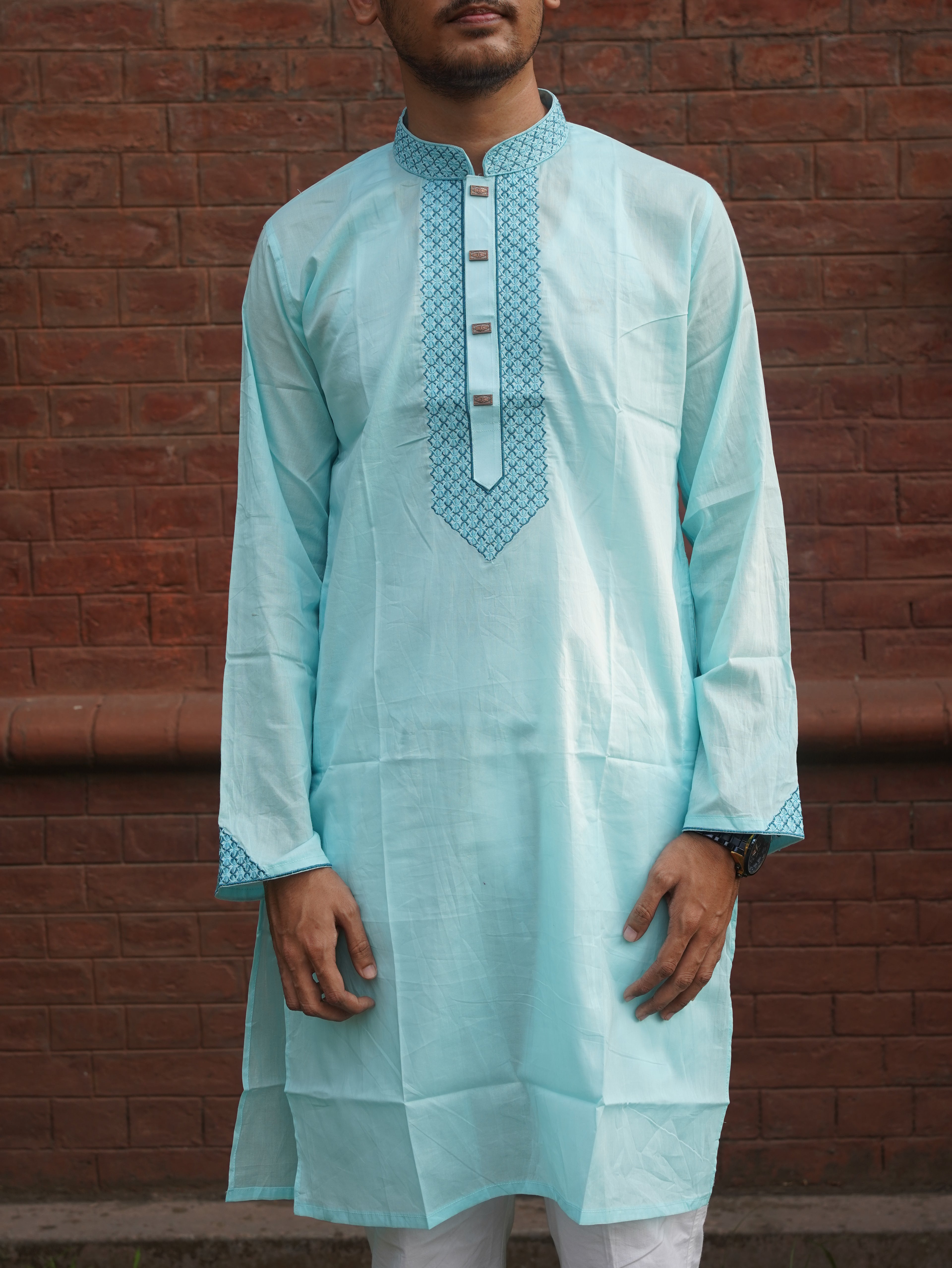 111-Sky Embroidered Addi Cotton 100% Suti Panjabi