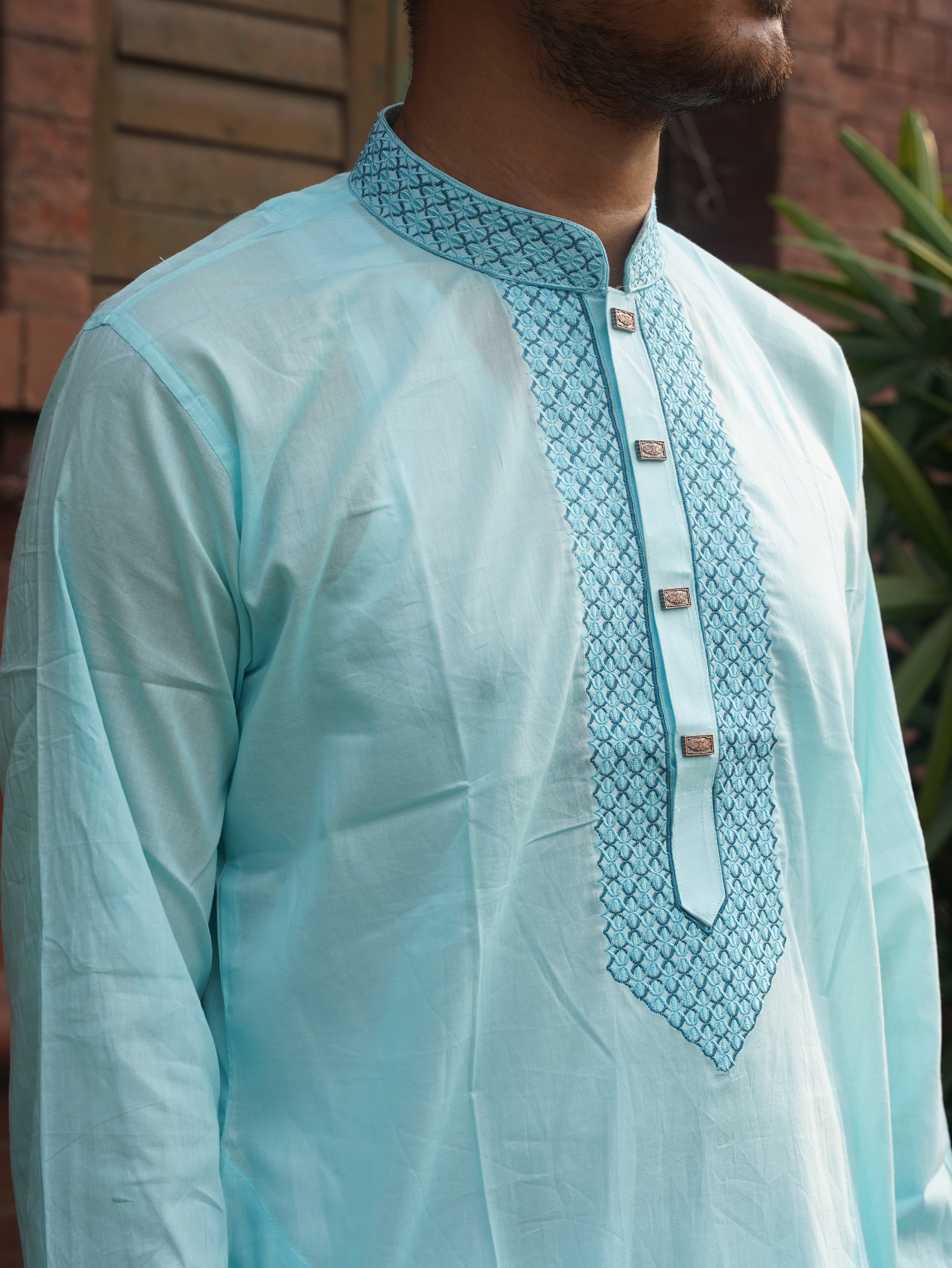 111-Sky Embroidered Addi Cotton 100% Suti Panjabi