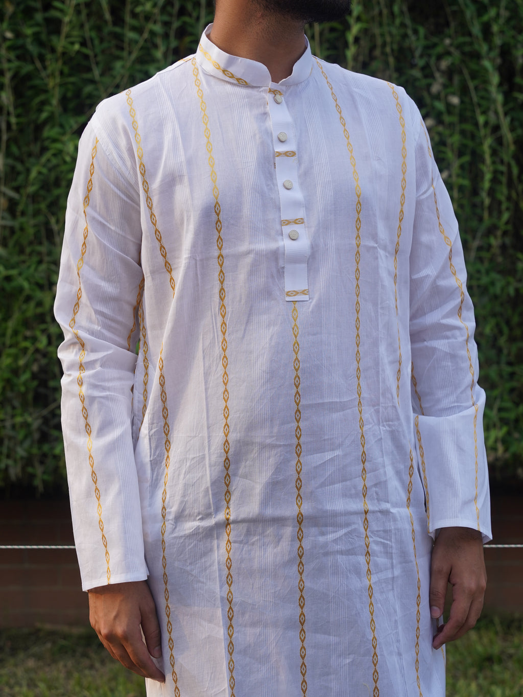 106-White Printed Addi Cotton Golden Step 100% Suti Panjabi