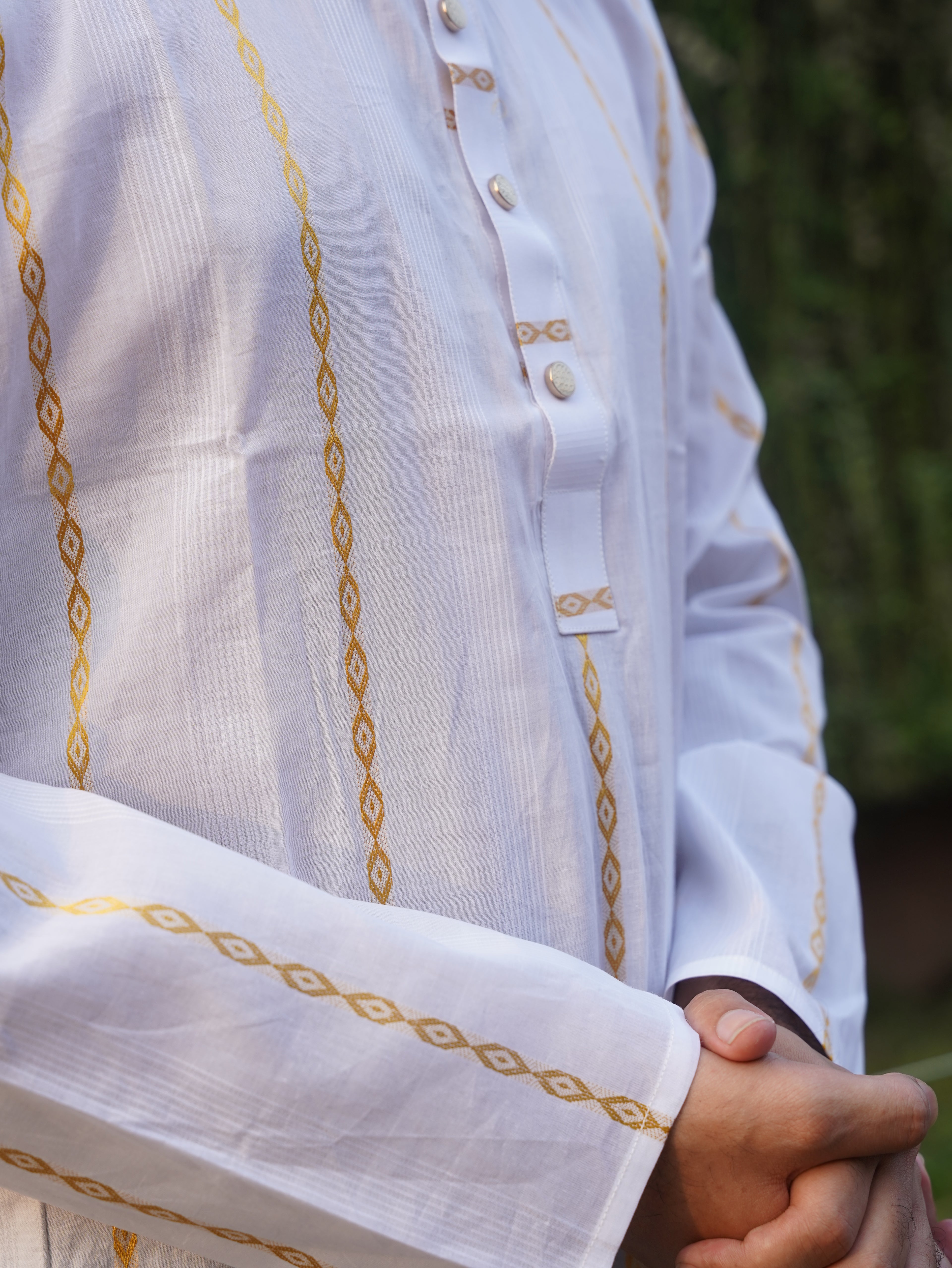 106-White Printed Addi Cotton Golden Step 100% Suti Panjabi